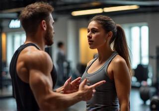 Coach guidant un client lors d'un exercice